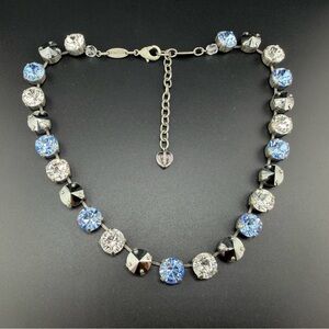 Sabika Classics Blue and Black Crystal Silver Collar Necklace 16-18”